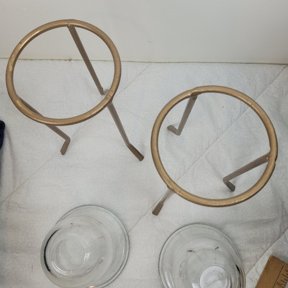Set Of Two Removeable Glass Votive Gold Metal Stands Home Decor Serving Pieces - Picture 7 of 7